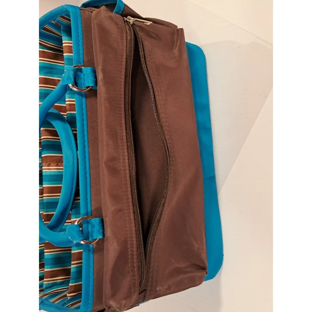 Brown and Teal Blue Multi Pocket Craft Caddy Organizer with Bottom Tray Storage